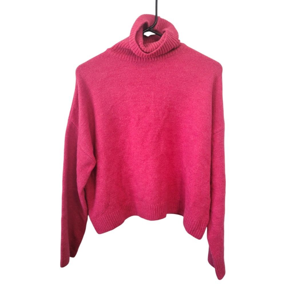 Zara Pink Boxy High Collar Turtleneck Knit Sweater Size Small